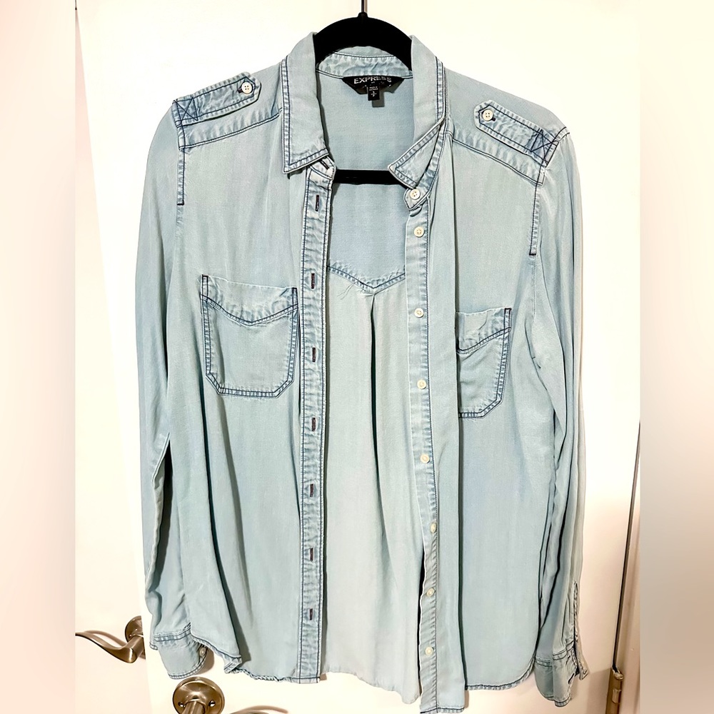 Express Chambray Denim Button Down Size Small - image 1